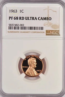 1963 Lincoln Memorial Cent Proof NGC PF 68 RD ULTRA CAMEO PR68DCAM Red Coin 1C - Image 1 of 2