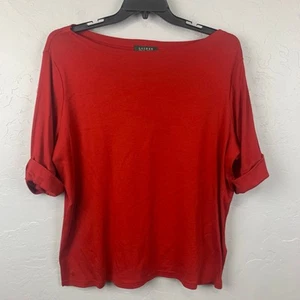 Camicetta donna manica corta Lauren Ralph Lauren 3X rossa collo barca polsino manica top - Foto 1 di 7