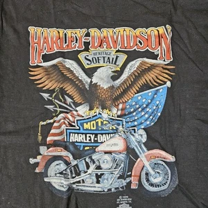 Camicia grande vintage 1986 Harley Davidson 3D Emblem Heritage Softail da uomo Eagle Bike - Foto 1 di 7