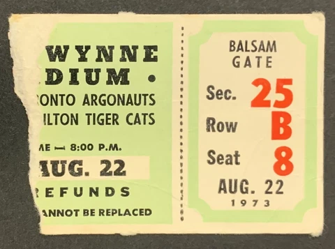 1973 Ivor Wynne Stadium CFL Football Ticket Hamilton Tiger-Cats vs Toronto Argos Cover