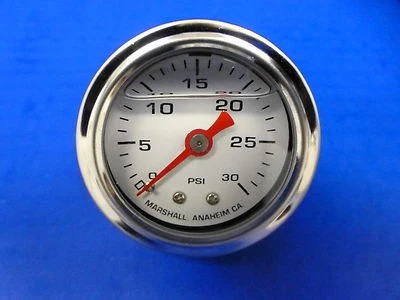 Marshall Gauge 0-30 psi Fuel Pressure Oil Pressure White 1.5" Diameter Liquid - Image 1 of 2