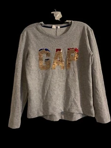 GAP KIDS  Sweatshirt Girls Size XXL Gray Flip Sequin Logo COTTON POLY - Picture 1 of 10