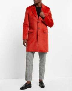 NEW EXPRESS $298 RED WOOL BLEND WATER RESISTANT TOPCOAT COAT SZ S SMALL - Picture 1 of 4