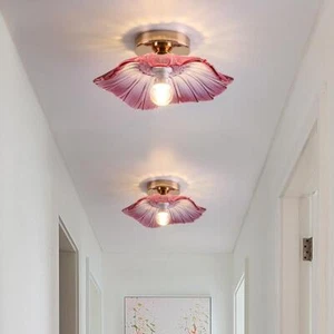 7W Flush Mount Ceiling Pendant Light Glass Fixtures Indoor Flower Shape Lamp E27 - Picture 1 of 17