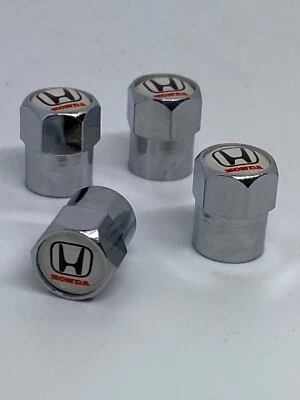 White Honda valve stem cap's chrome metal fits all wheels custom and OE hubcaps - Image 1 of 4