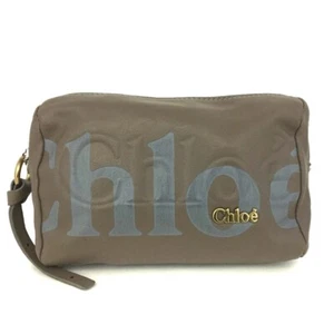 Chloe Eclipse Logo Leather Cosmetic Pouch Bag Gray/8BD1615 - Picture 1 of 8