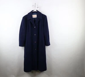 Vtg 90s Pendleton Womens 12 Distressed Heavy Wool Trench Coat Jacket Blue USA - Picture 1 of 16