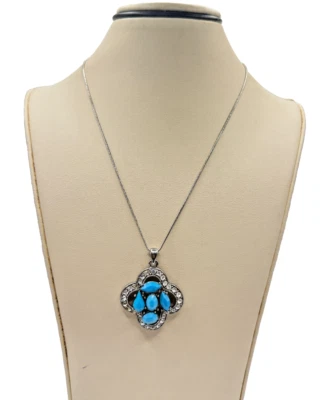 Collar colgante estilo vintage con detalles sintéticos de turquesa y diamantes de imitación Foto 1 de 4
