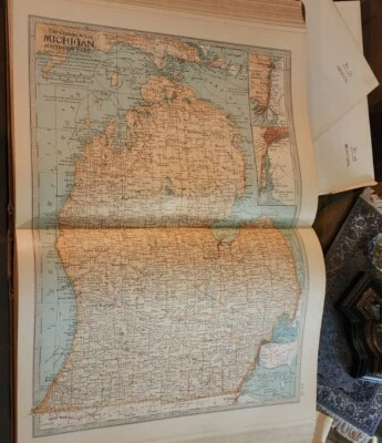 2x PLACAS DE MAPA ATLAS DEL SIGLO 22 Y 23 DETROIT MICHIGAN GRANDES LAGOS HASTA 1911 ANTIGUAS Foto 1 de 4