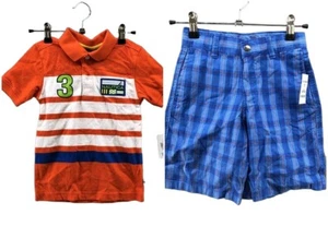 NWT Nautica Boys 5T Summer Outfit Set Polo Shirt Shorts Orange Blue Preppy - Picture 1 of 12