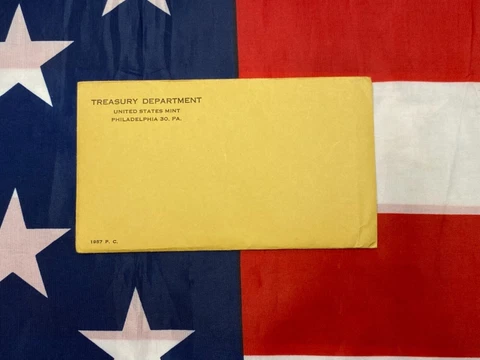 1957 U.S. PROOF SET.  Coins are in unopened/sealed envelope Cover
