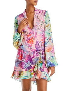 Rococo Sand MOTLEY TROPICAL Women's Tie Waist Dress, US 2X-Small - Picture 1 of 4