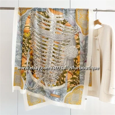 Sallys 200s Cashmere Scarf Wrap Shawl Cloth Flower Print Soft Delicate 78"*39" - Image 1 of 4