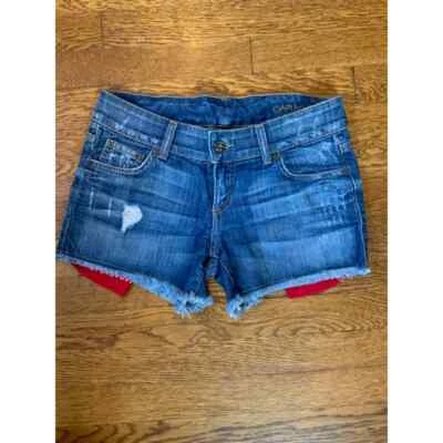 CARMAR Stretch Distressed Denim Shorts Low Rise Solid Blue Women's Size 26 - Imagem 1 de 4
