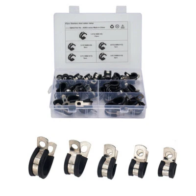 Kit surtido de abrazaderas de tubería de acero inoxidable para manguera de cable forradas de goma P clips  Foto 1 de 4