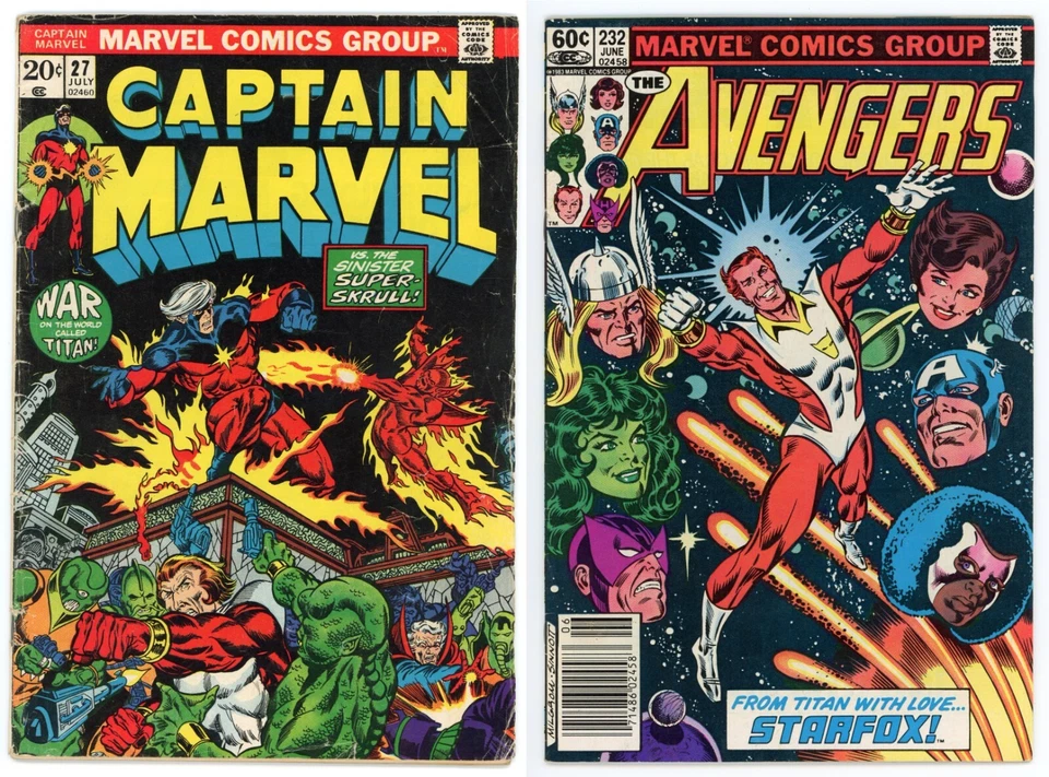 Captain Marvel #27 & Avengers #232 1st Eros STARFOX Harry Styles KEY 1973 1983 - Image 1 of 4