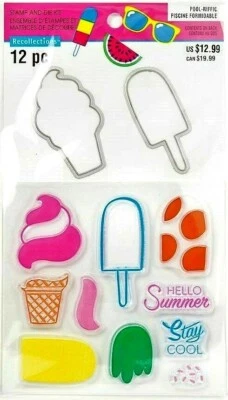 Ice Cream & Popsicle Clear Acrylic Stamp & Die Set by Recollections 545453 NEW! - Image 1 of 4