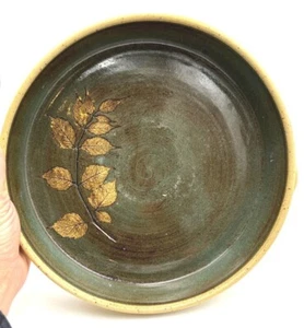 Art Pottery Serving Dish Leaf Inlay Fall Thanksgiving Signed by Artist 10 3/4" - Picture 1 of 8