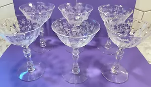 SIX Fostoria CHINTZ Pattern Glass Crystal Champagne Tall Sherbet Glasses 5 1/2" - Picture 1 of 4