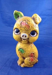Vintage 70s Cute Big Eye Retro Pig Chalkware Piggy Bank Japan 8" - Picture 1 of 6
