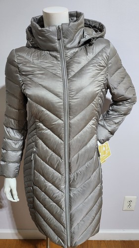 NUOVO GIUBBOTTO DONNA MICHAEL KORS IMPACCHETTABILE PIUMINO CON CAPPUCCIO TAGLIA S IN NICHEL