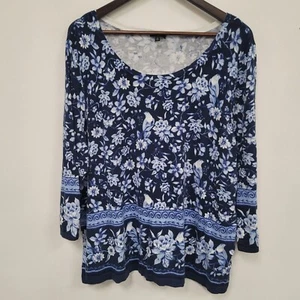 Talbots Womens Boho Floral Top Size 2X Blue Scoop Neck Beachy Tropical Mature - Picture 1 of 8