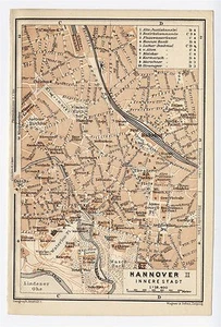 1904 ANTIQUE MAP OF HANOVER HANNOVER CITY LOWER SAXONY NIEDERSACHSEN GERMANY - Picture 1 of 3