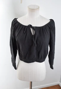 Marine Layer Tiana Double Cloth Gauze Cropped Top S Black 3/4 Sleeve Pullover - Picture 1 of 4