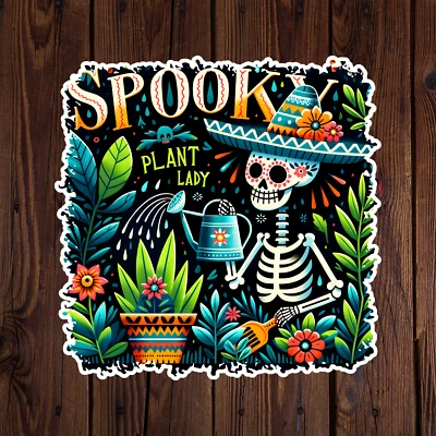 BUMBLEBEE APPAREL Skeleton sticker vinyl decal spooky plant lady flowers succulents plant mom mug
