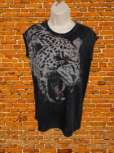 ALLSAINTS XSMALL BLACK T SHIRT TEE SABRE BROOKE LEOPARD BOXY CASUAL WOMENS XS - Picture 1 of 5