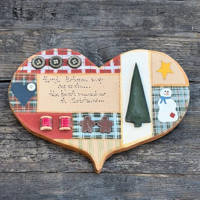 Colgante de pared de madera vintage corazón de Navidad arte popular primitivo decoración pan de jengibre Foto 1 de 4