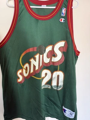 冠军加里·佩顿 #20 西雅图超级音速 1990 年代复古 NBA 球衣男式 48 XL — 第 1/3 张图片