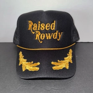 Raised Rowdy Mesh Rope Snapback Foam Trucker Hat Cap Scrambled Eggs Black Gold - Picture 1 of 6