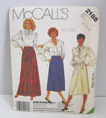 McCall's 2188 Flared, Four-Gore Skirt in 3 Lengths Pattern Misses' 16-20 Uncut - Image 1 of 2