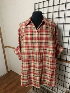 JONES NEW YORK Women 100% Linen Shirt Roll Tab Sleeve Button Front Shirt Size 2X - Picture 1 of 9