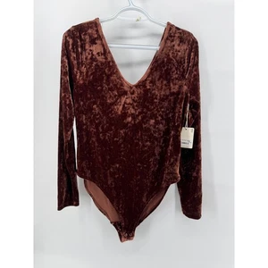 ANA A New Approach brauner Samt Crushed V-Ausschnitt Langarm Body L - Bild 1 von 6