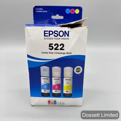 Epson 522 EcoTank Ink Bottles Combo Pack Cyan Magenta Yellow Genuine Printer Ink - Image 1 of 4