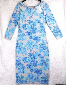 Neu mit Etikett Blumarine Blumen Stretch U-Ausschnitt blaue Rosen Kleid hergestellt in Italien - Bild 1 von 10