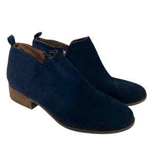 TOMS Womens Boots Size 11 Navy Blue Suede Side Zip Ankle Booties Low Heel - Picture 1 of 7