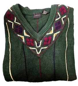 Structure Sweater VTG 70' Men's Medium Green Striped V-Neck Knit Tennis Cricket - Picture 1 of 6
