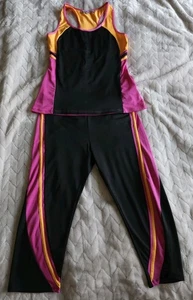 Riva USA Athletic Jumpsuit Yoga Set Size M  Workout Outfit Black Orange Pink - Picture 1 of 11