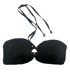 Top de bikini Kate Spade New York halter bandeau anillo recortado negro talla XL - Imagen 1 de 4