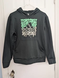 Adidas Kids Boys Sweater Hoodie Green Slime Green Pouch Casual Large 14/16 - Picture 1 of 6