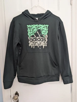Adidas Kids Boys Sweater Hoodie Green Slime Green Pouch Casual Large 14/16 - Image 1 of 4
