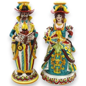 Coppia di Lumiere, "Signorotti", in ceramica Caltagirone - h 36 cm ca. decoro in - Imagen 1 de 1