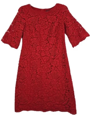 Lauren Ralph Lauren ~Size 6Petite~Red Sheath Dress Floral Lace Christmas Holiday - Image 1 of 4
