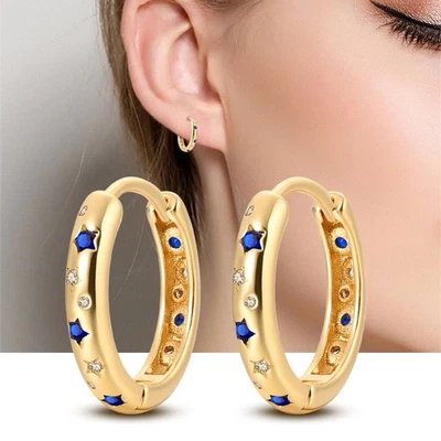 Pendientes tipo argolla PANDACH 925 plata esterlina oro estrella y luna pequeños Huggie para mujer Foto 1 de 4