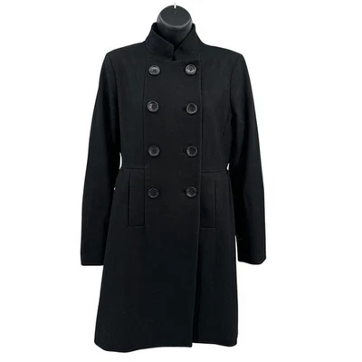 Chaquetón Banana Republic WMNS S Negro Mezcla de Lana Cuello Abotonado Mangas Largas Foto 1 de 4