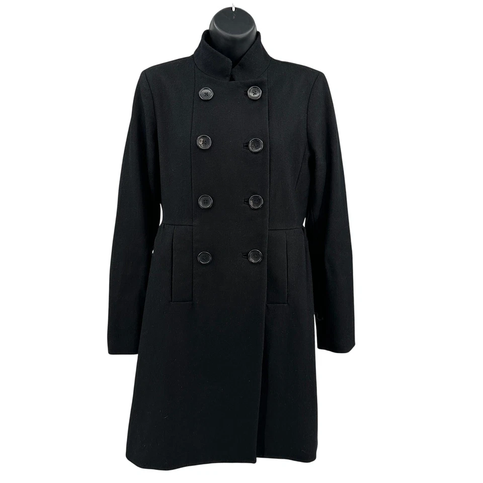 Chaquetón Banana Republic WMNS S Negro Mezcla de Lana Cuello Abotonado Mangas Largas Foto 1 de 4