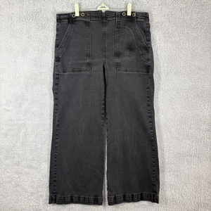 Anthropologie Pilcro The Kit Trouser Jeans Size 34 Black Wide Leg Waist Cinch - Picture 1 of 8